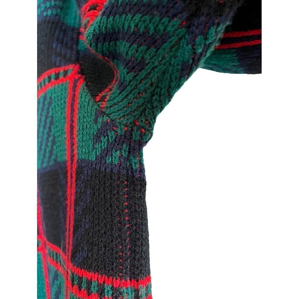 Retro Plaid Knit Sweater XL Red Mod Classic Preppy Boho Festive Holiday Chic 80s - Picture 8 of 13
